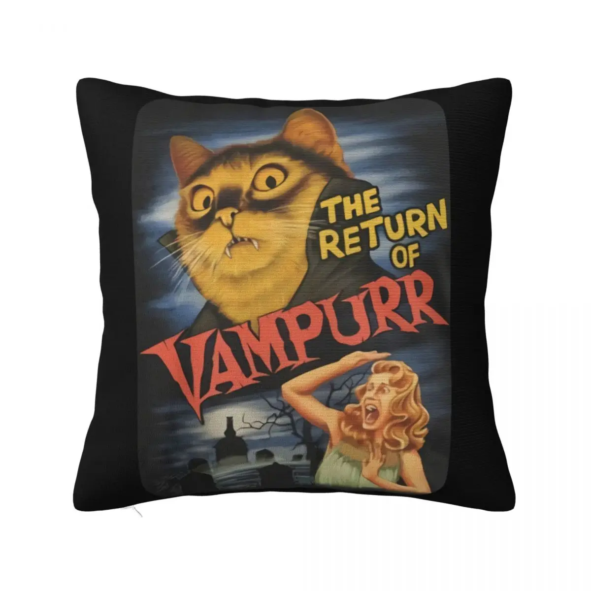 The Return Of Vampurr Humor Retro Cemetery Halloween Cat Feline Kitteh Can Haz Dracula Hot Cartoon Personality Pillow Case