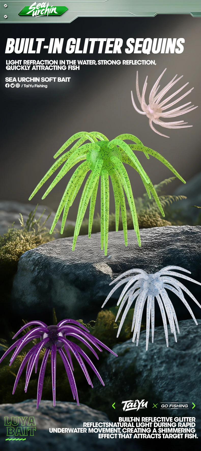 TAIYU 13cm Coike Urchin Weichköder, langlebiger Elastomer-Köder mit Tentakeln für Raubfische, Silikonköder, künstlicher Wurmköder – Detail 9