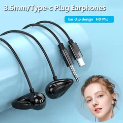 Wired Ear Clip Headphones USB Type-C 3.5mm Hifi Sound Wired Gaming Earphones Music Headset with HD Microphone for Phone PC