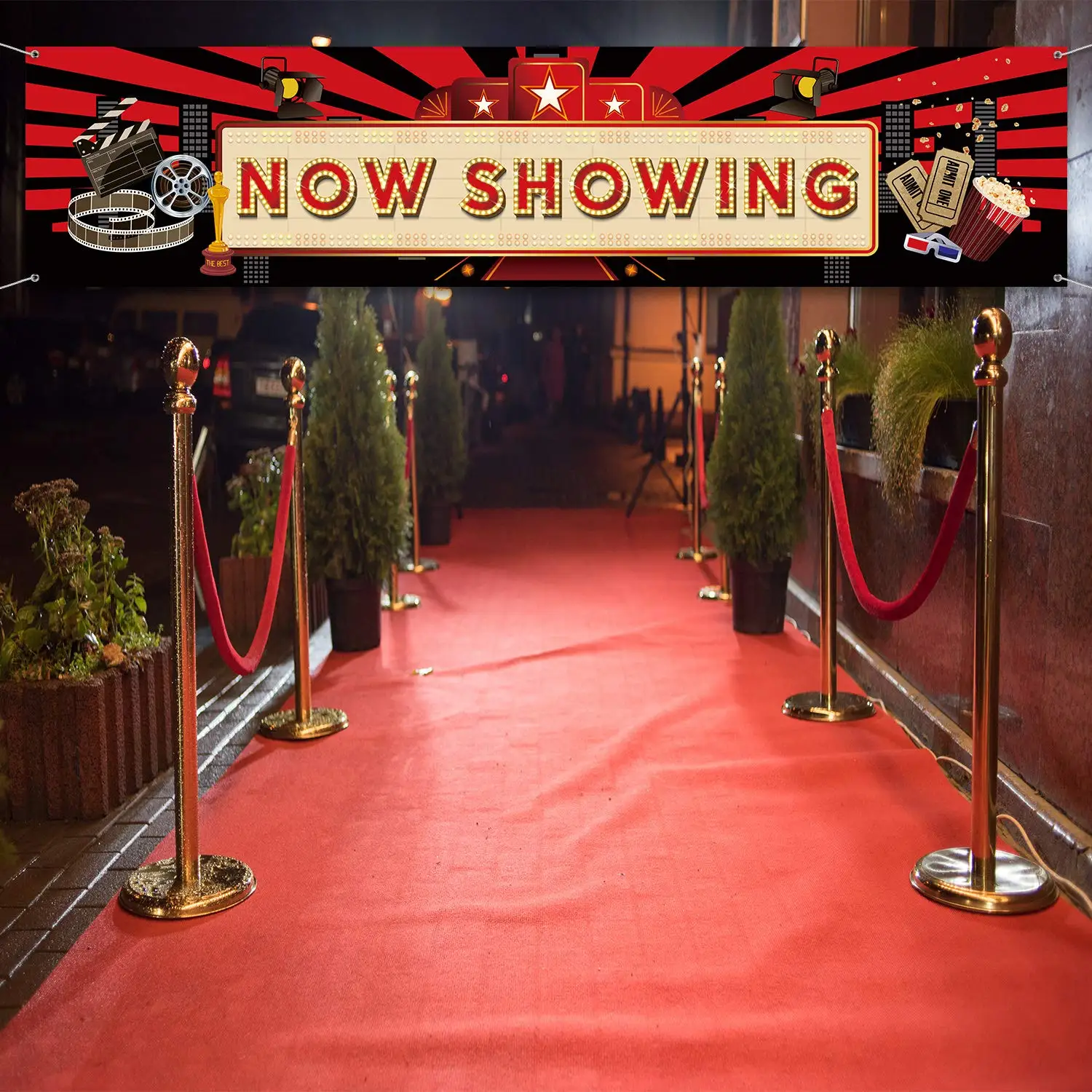 Now Showing Banner Movie Night Party Red Carpet Backdrop Party Decorations Movie Backdrop Birthday Yard Banners Party Supplies