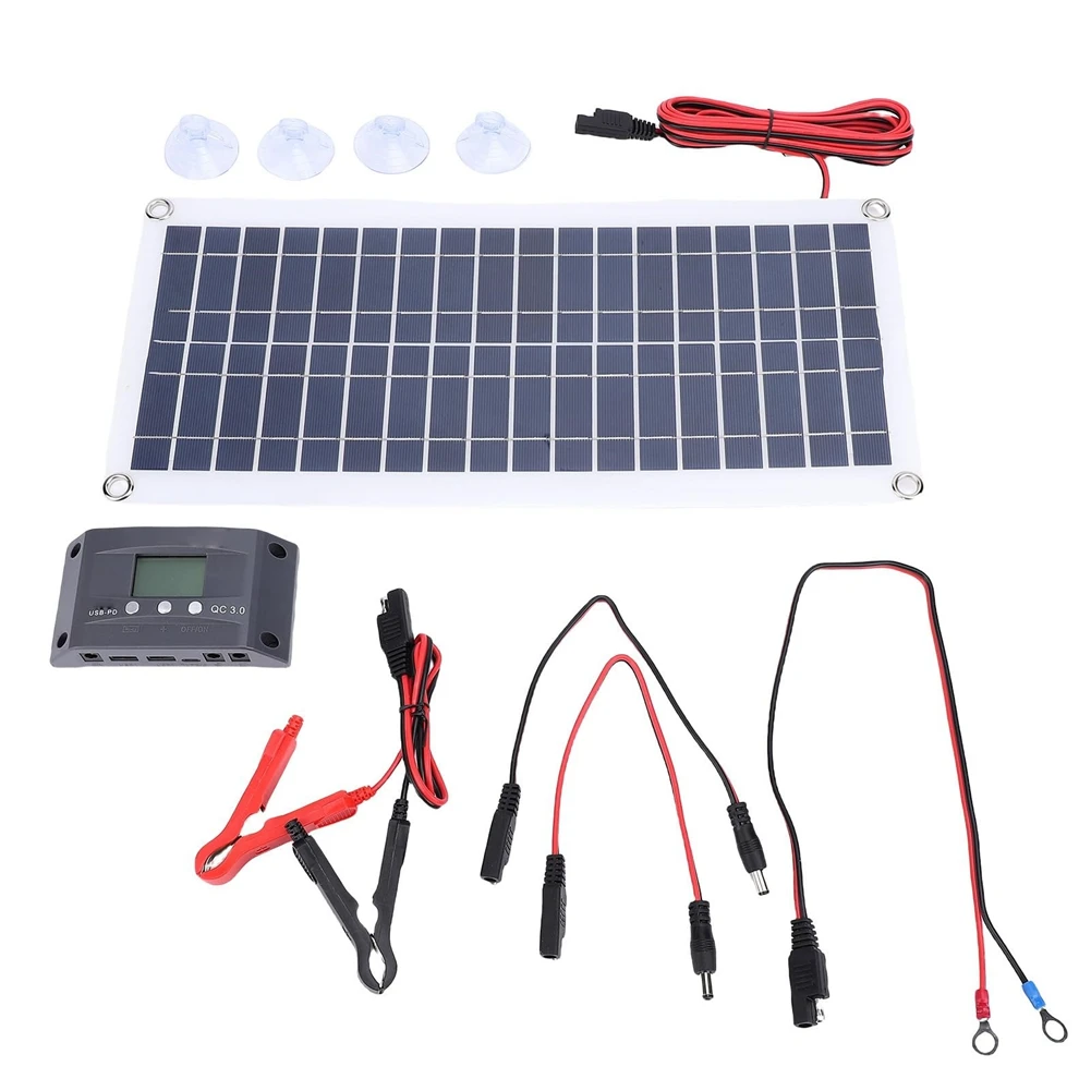 ABKN-MPPT Charge Controller 30W Solar Panel Kit With Solar Battery Smart Charging Protection For RV Boat Car Outdoor