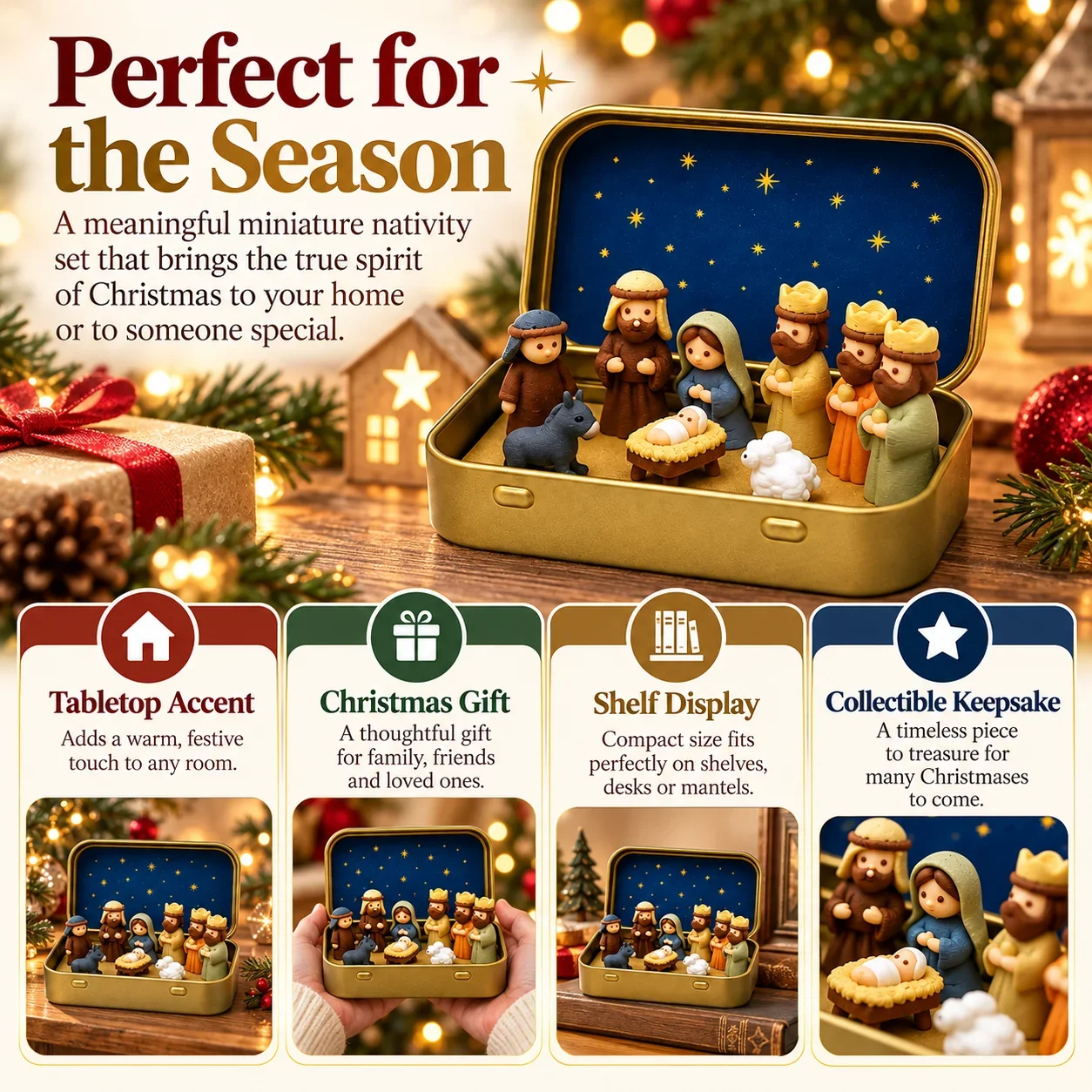 Christmas Pocket Nativity Scene Iron Box Mini Holy Family Figures Mary Jesus Shepherd Animals Tabletop Decor Religious Gift