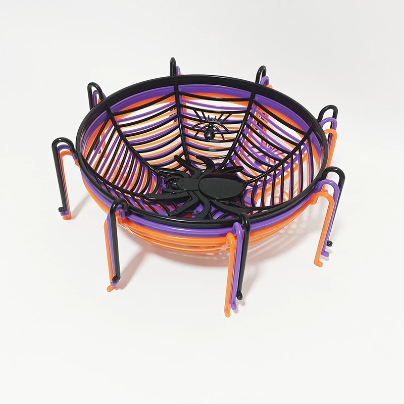 Halloween Candy Basket Black Orange Spider Web Bowl Biscuit Packaging Basket Fruit Plate Trick Or Treat Decoration Halloween