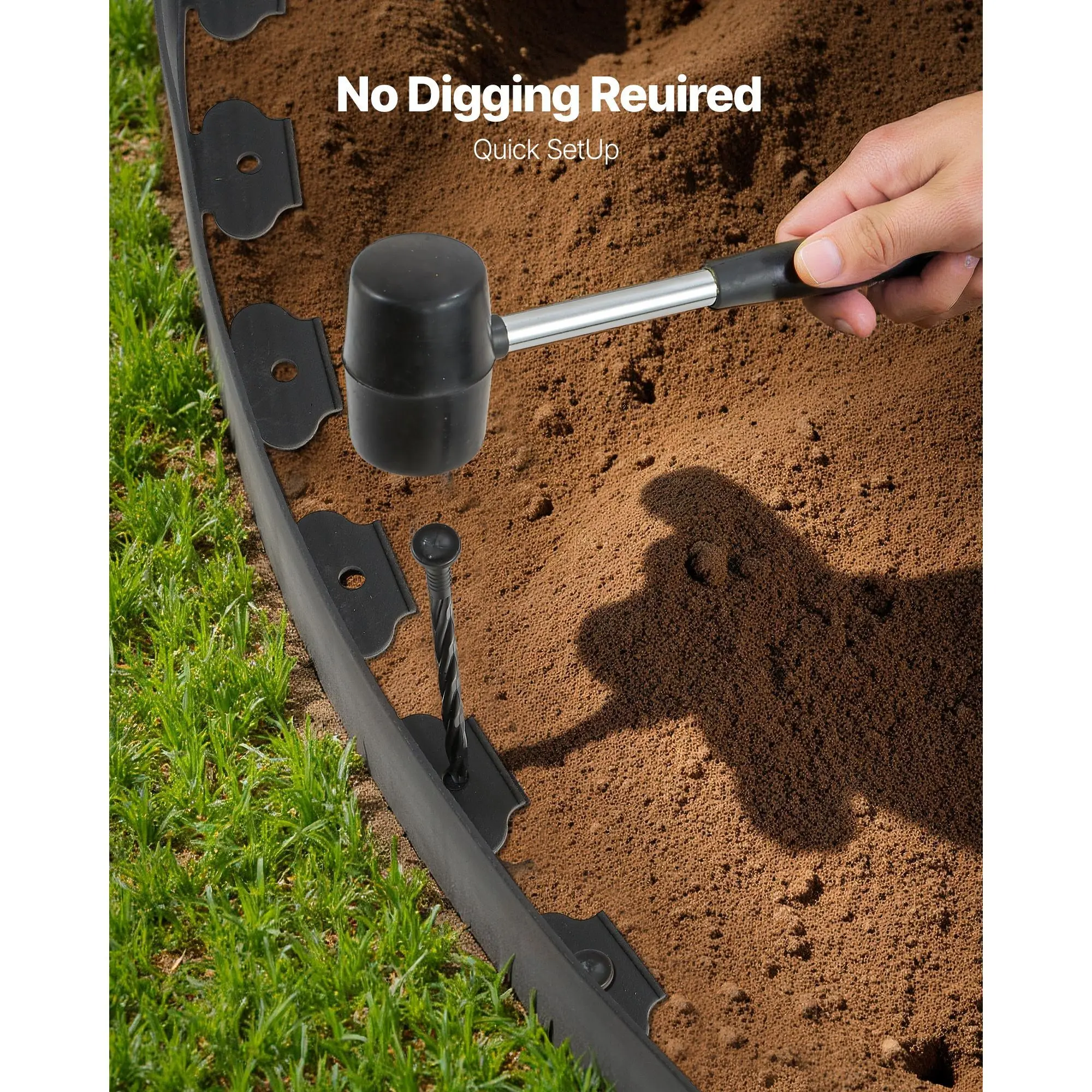 Landscape Edging, 33 ft x 4 in Plastic Garden Border Edging with 30 Spikes & 2 Ground Stakes, No Dig, Flexible Lawn Edgings Roll