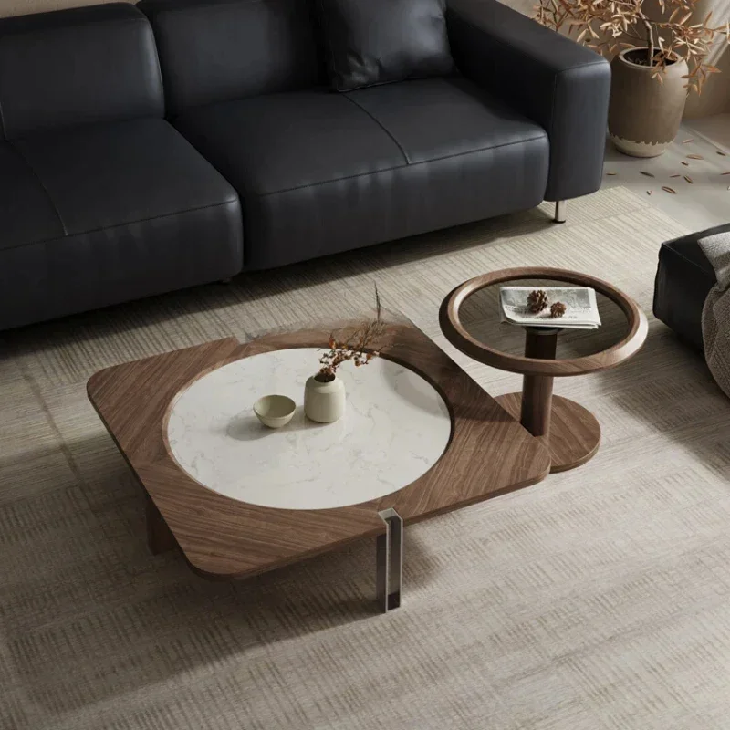 Mesa de Té de Madera Maciza para Sala de Estar, Estilo Italiano Minimalista, Chapa de Juglans Regia de Alta Calidad