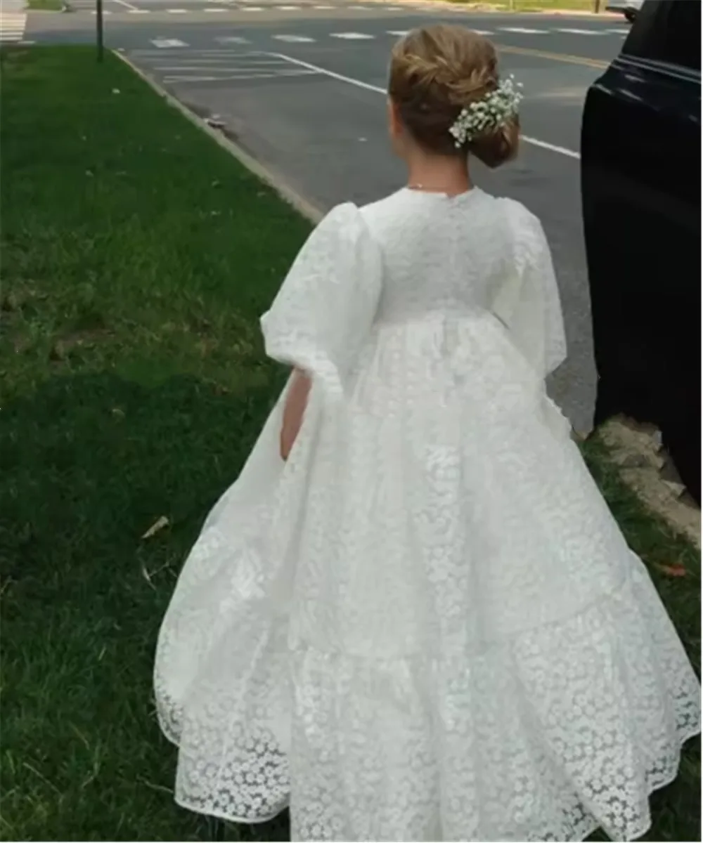 

Elegant Lace Fluffy Flower Girl Dress for Wedding Little Girl Birthday Party Evening Gown Baptism First Communion Gown