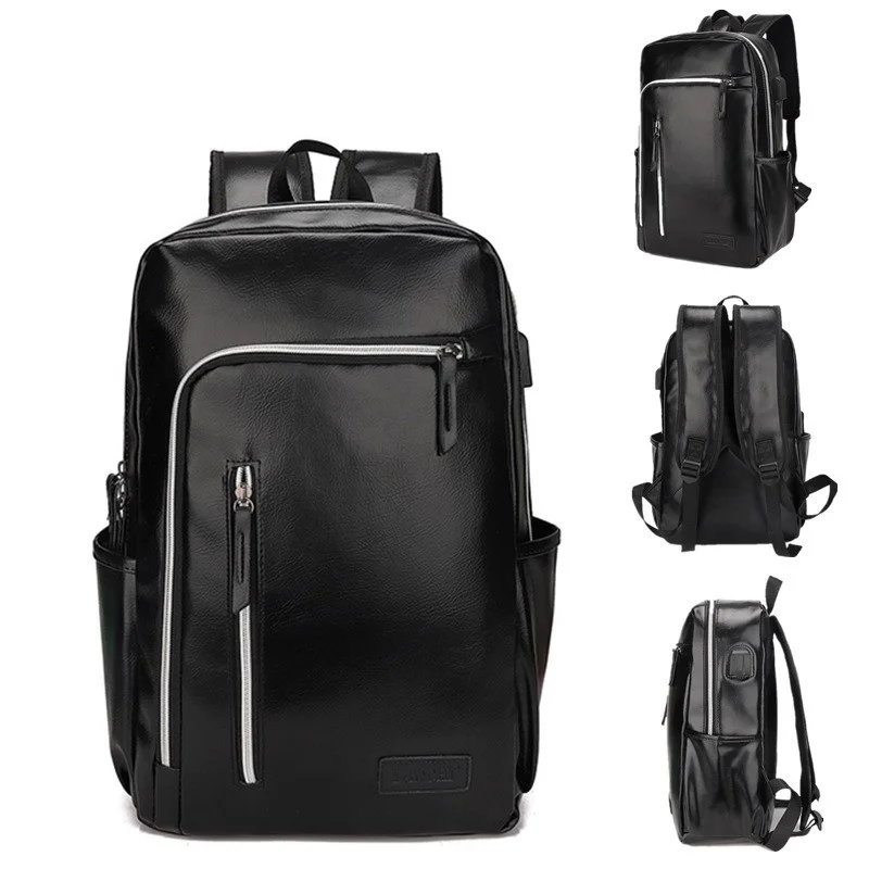 Imagem -02 - Mochila de Carregamento Usb de Couro pu Masculina Bolsa para Laptop de Grande Capacidade Bolsa de Escola de Estudante para Meninos Moda