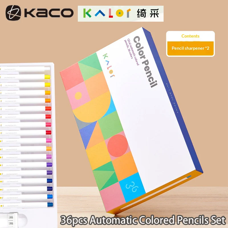 kaco-36本入り自動色鉛筆セット-三角グリップ-鮮やかな油性芯-子供-大人向け-描画-スケッチ-画材