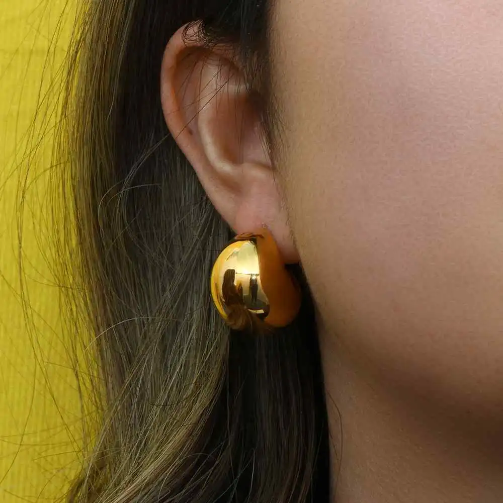 

YHTOT Minimalist 18K Gold Plated Stainless Steel Large Aperture Ear Studs Geometric Irregular Earrings Women's Jewelry