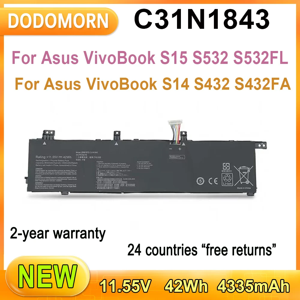 

Новинка C31N1843 Аккумулятор для ноутбука Asus VivoBook S15 S532 S532FL S14 S432 S432FA X432FA X432FA-2S X532FA X532FL 0B200-03430000 42WH