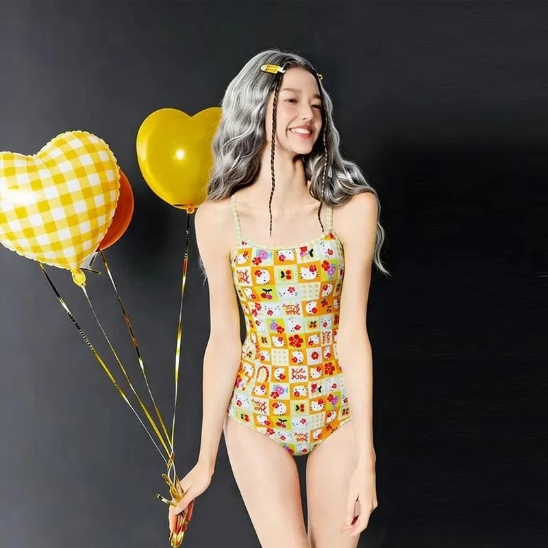 

Новый стильный мультяшный купальник Sanrio Hello Kitty для женщин, пляжная юбка, бикини Hkawaii, для вечеринок у бассейна, милый, быстросохнущий, спортивный купальник