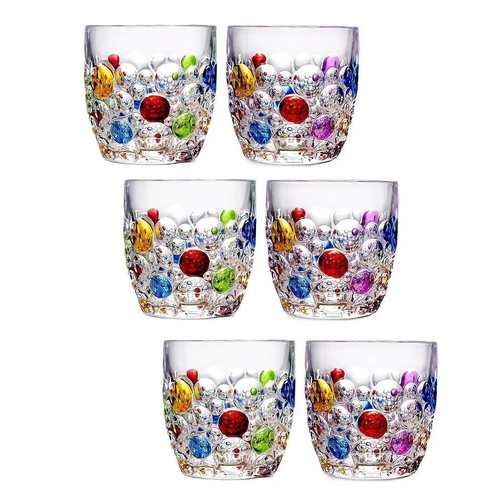 

Crystal Water Glasses, Colored Beaded, Set of 4 or 6, Bubble Design, 11oz Modern Hobnail Drinking Glasses, for Water, Whiskey