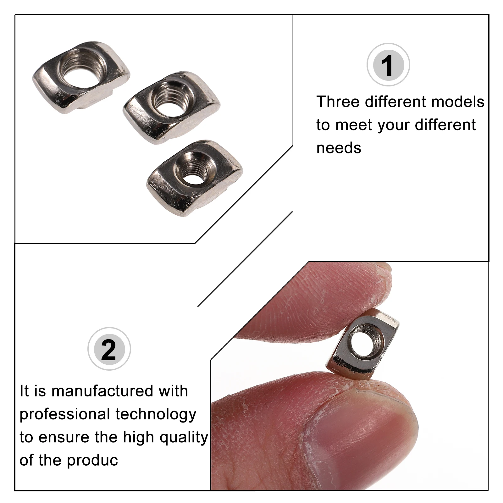 

180pcs Carbon Steel T-Slot Nuts Nickel Plated Sliding For Aluminum Profile Metal Steel Fastener Block Slider Hammer Head