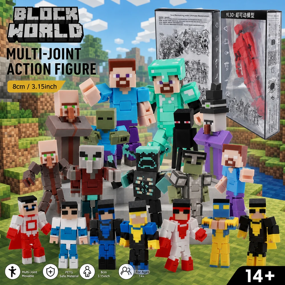 9L3D Block World Multi-Joint Action Figure 8cm 3.15inch PETG Safe Materials Tiant13 Lucky13 Character Model Collectible Toy Gift