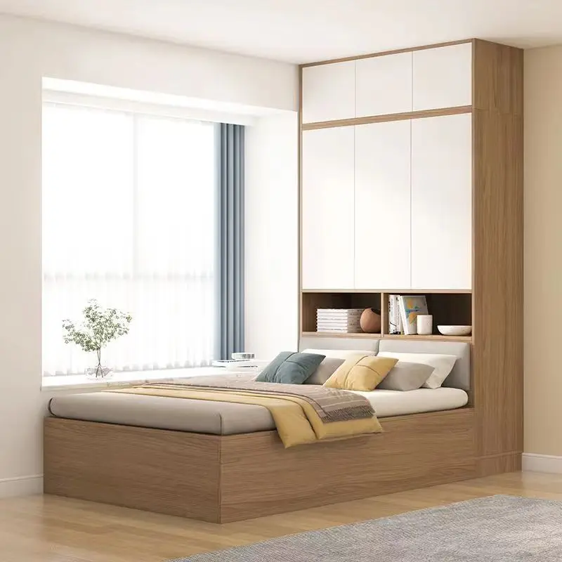 Bedroom tatami storage bed wardrobe combination