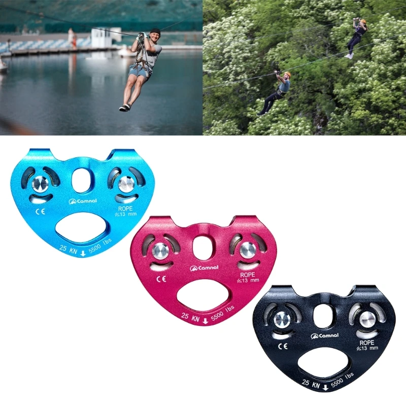 

Mountaineer Rock Climbing Pulley Outdoor Crossing Twin Wheels Pulley Aluminum Alloy Double Pulley With Ball Bearing M4YD