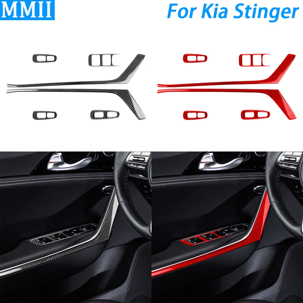 

For Kia Stinger 2019-2023 Real Carbon Fiber Door Inner Handle Panel Decorative Cover Car Interior Decoration Accessories Sticker