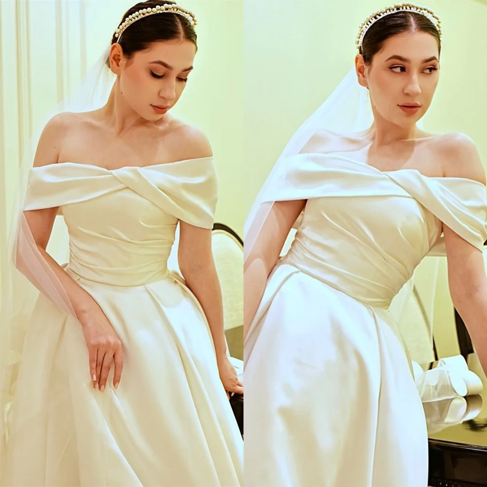

Customized High Quality Satin Wedding Dress Luxury Off the Shoulder Heavy Industry Wedding Dresses Special Occasion Gowns