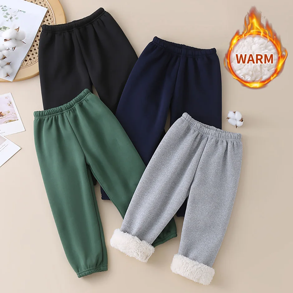 Children's Warm Pants Thick Winter Fashion Suitable For Both Boys/Girls Solid Color And Multi-Color Casual Warm Leg BindingPants
