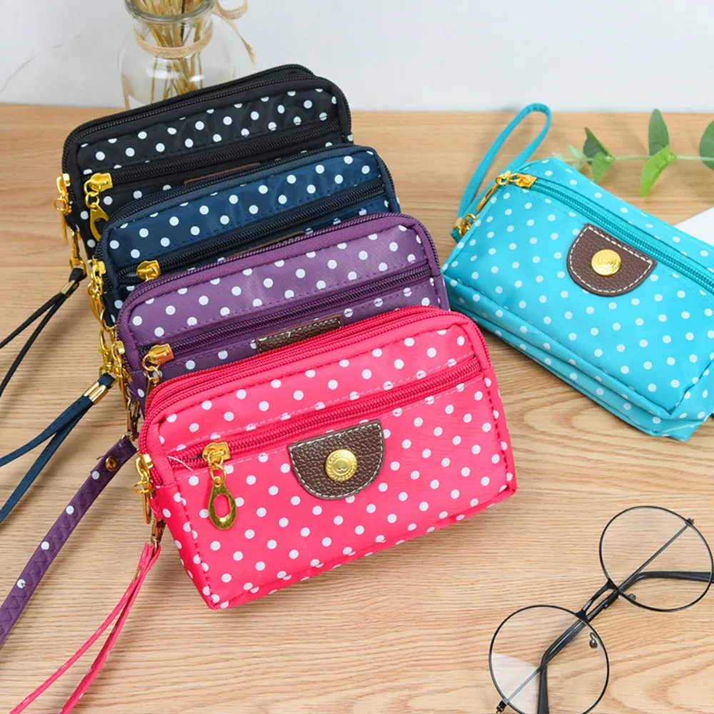 New Nylon Female Short Wallet Large Capacity Multifunctional Zipper Purse Four Zippers Phone Bag