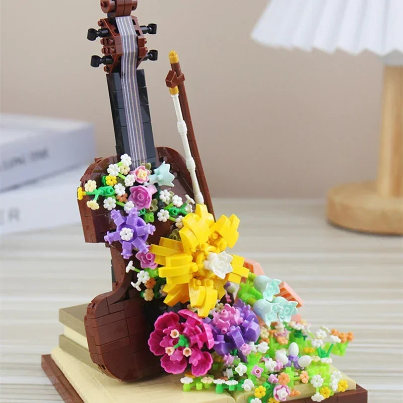 

Violin Instrument Flower Mini Building Blocks Toys Decoration,Easy Assembly Educational Toy for Kids,Perfect Gift for Girls