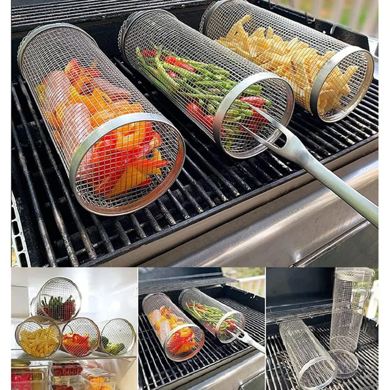 

3PCS Barbecue Rolling Grill Basket BBQ Net Tube Grill Basket BBQ Campfire Grid Family Travel Camping Picnic Cookware