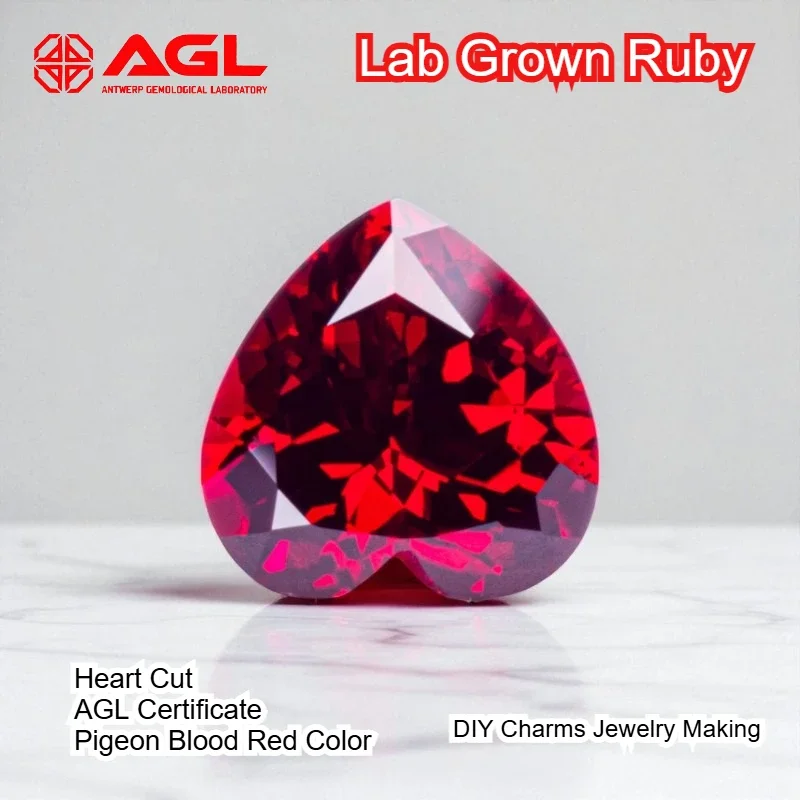 

Lab Grown Ruby Heart Cut Pigeon Blood Red Color High-quality DIY Charms Jewelry Making Main Materials Selectable AGL Certificate