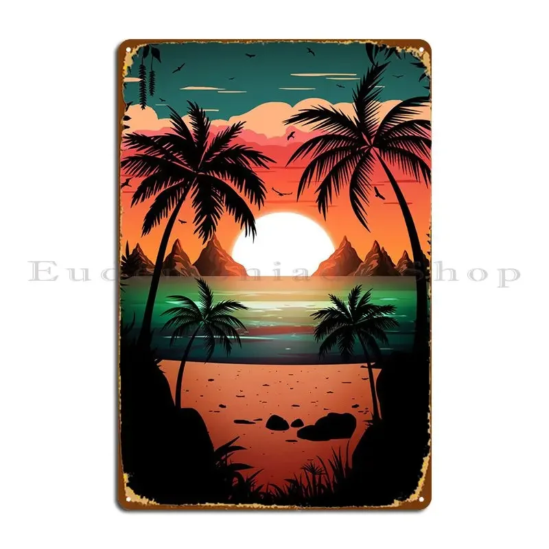 

Retro Beach Sunset Metal Sign Cinema Classic Mural Designs Printing Tin Sign Poster