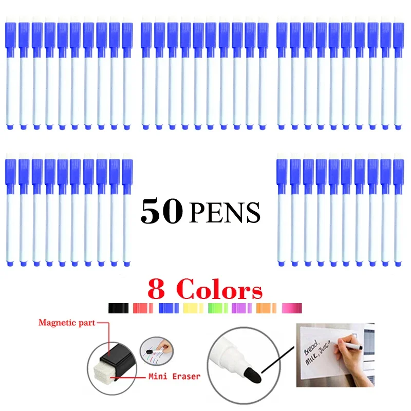 

50 Pcs Dry Erase Whiteboard Markers Watercolor Writing Watercolor Pens Magnetic Writing Supplies 8 Colors Classroom Supplies