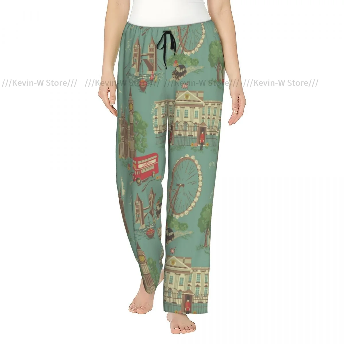 

Women Flannel Pajama Bottoms Soft Fleece Vintage England London Theme Sleep Pants with Drawstring Waist