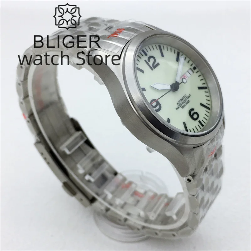 BLIGER Luxury Mechanical Men\'s Pilot Watch NH36A 36mm/39mm 316L Stainless Brushed Case Sapphire Glass Luminous Dial Waterproof