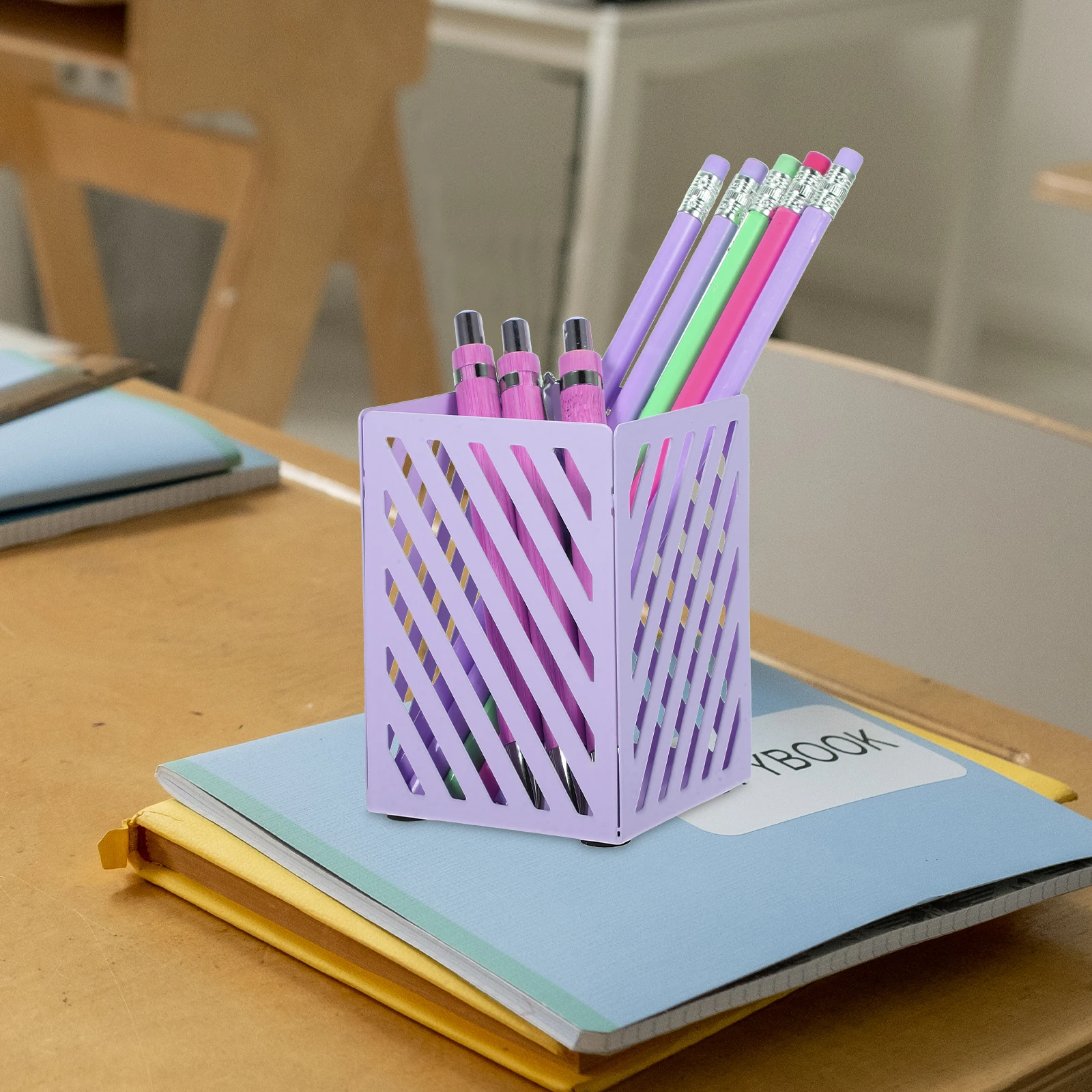 

Iron Pen Holder Mesh Large Makeup Cup Square Containers for Organizing Metal Desk