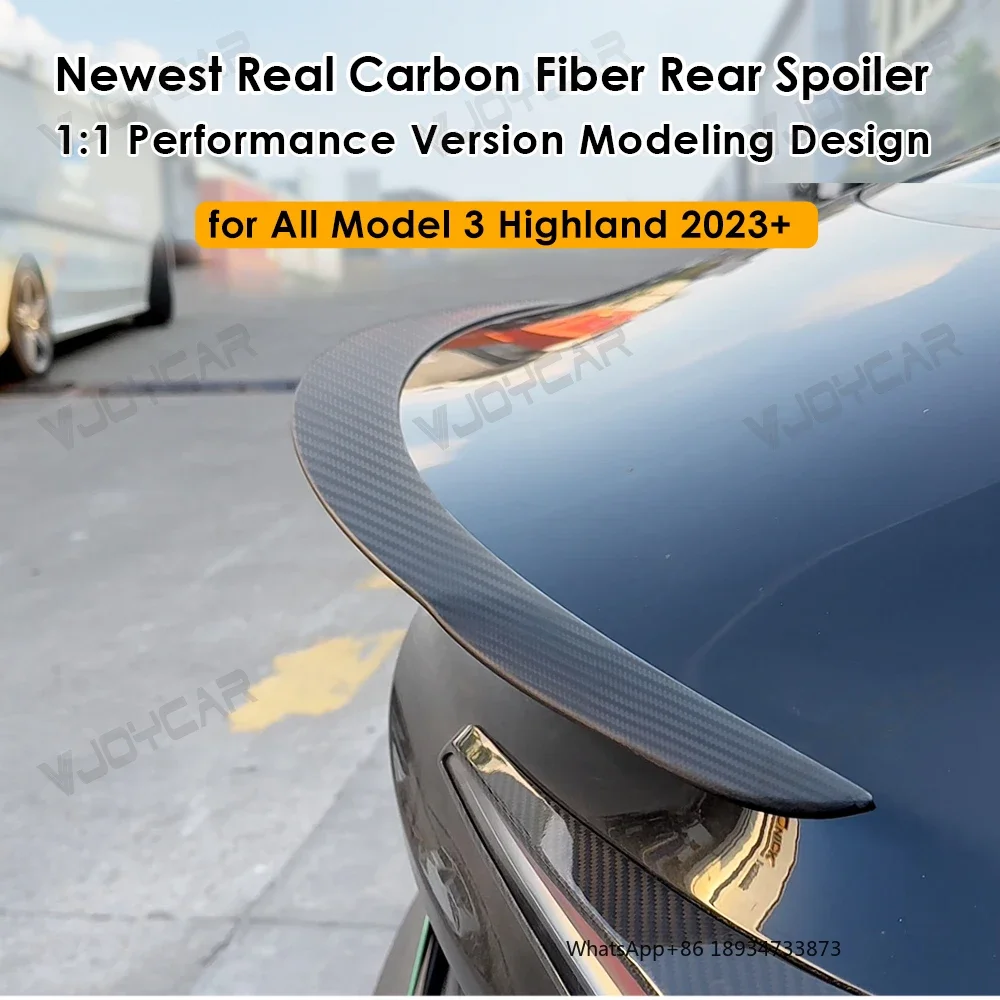 VJOYCAR Real Carbon Fiber Rear Trunk Spoiler Wing Tail For Tesla Model 3 2023+ Highland Performance Style Original Design