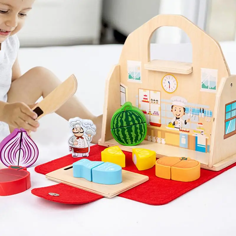 Kids Kitchen Set Wooden Kids Kitchen Toy Set Portable Playhouse Pretend Set Food Toys Educational Enlightenment Toy Wooden