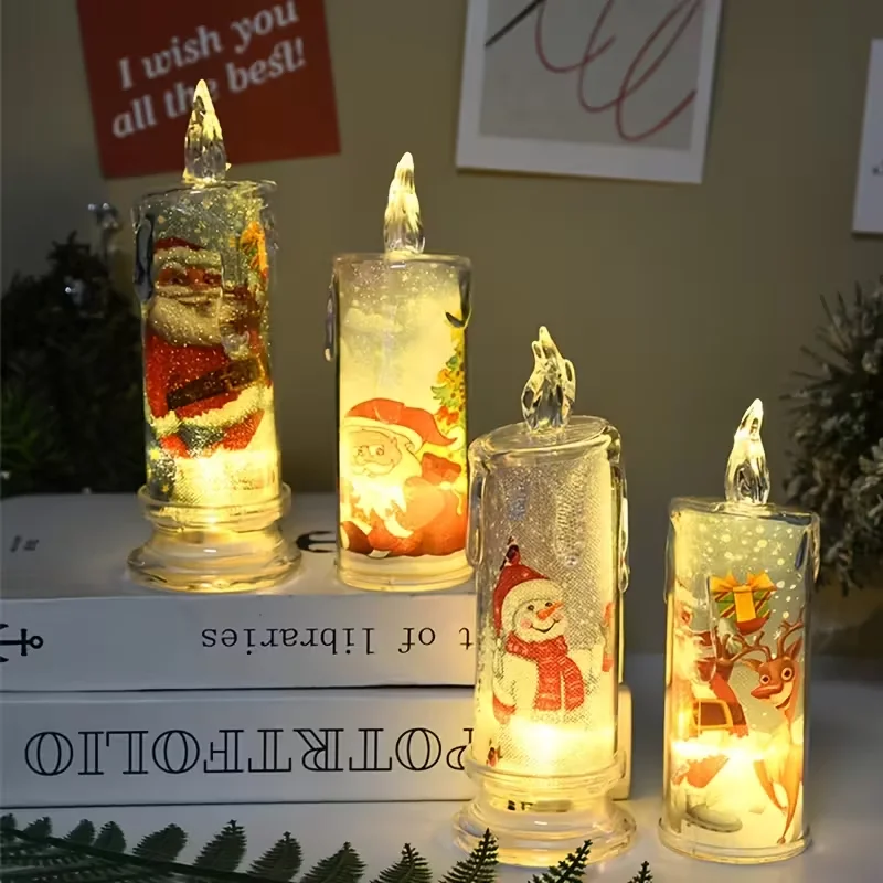 1-5PCS LED Christmas Decoration Flameless Electronic Candle Realistic Dripping Tears Santa Claus Snowman Ornament Tabletop Decor