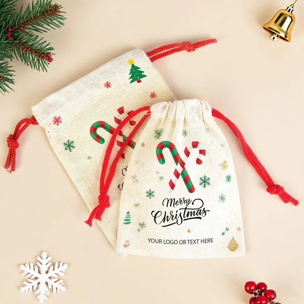 

1pcs Custom Merry Christmas Stocking Bags Drawstring Gift Pouches Personalized Muslin Bags Christmas Favors Decoration Supplies