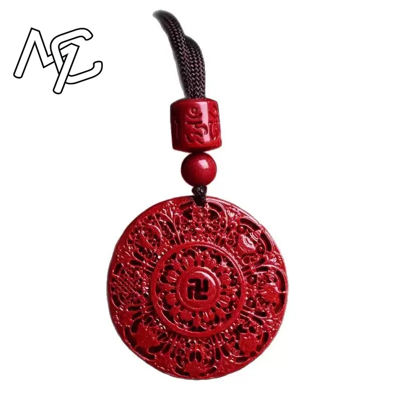 S925 Silver Fashion Red Cinnabar Ba Bao Compass Pendant Necklace Jewellery Chinese Healing Women Man Luck Gift Sweater Chain view 2