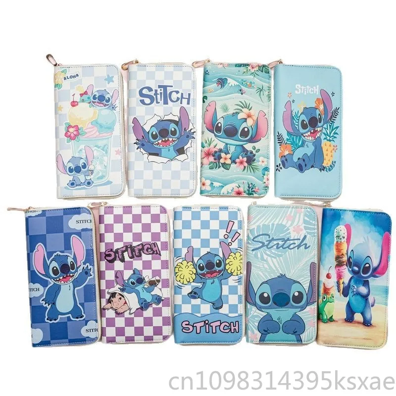 Disney Stitch Wallet Long Cartoon Cute Coin Purse Card Holder with Zipper Fashion for Women Men Girls