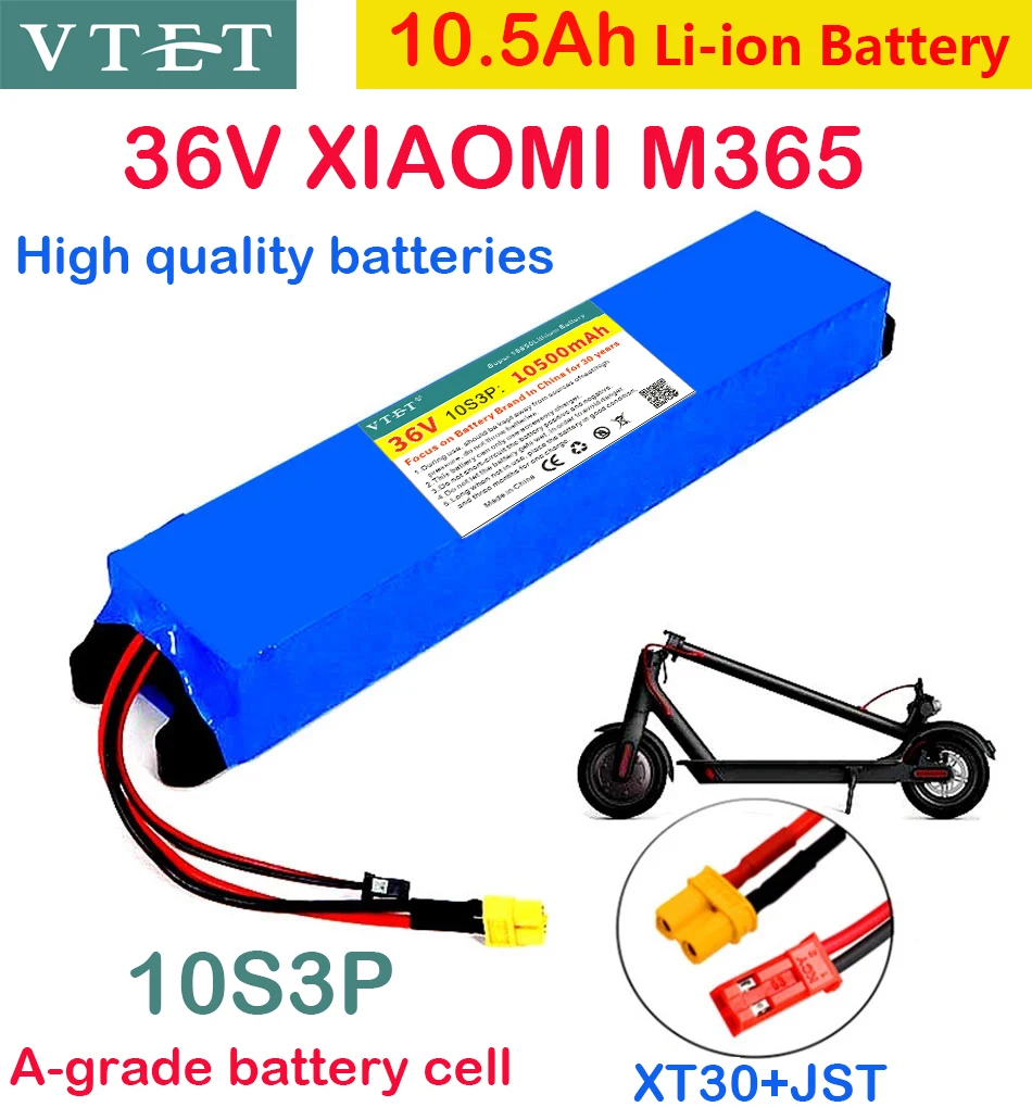 2024 NEW 36V 10.5Ah 18650 Lithium Battery Pack 10S3P 10500mAh 500W M365 Scooter Ebike Power Battery with BMS 42V Fast Charging