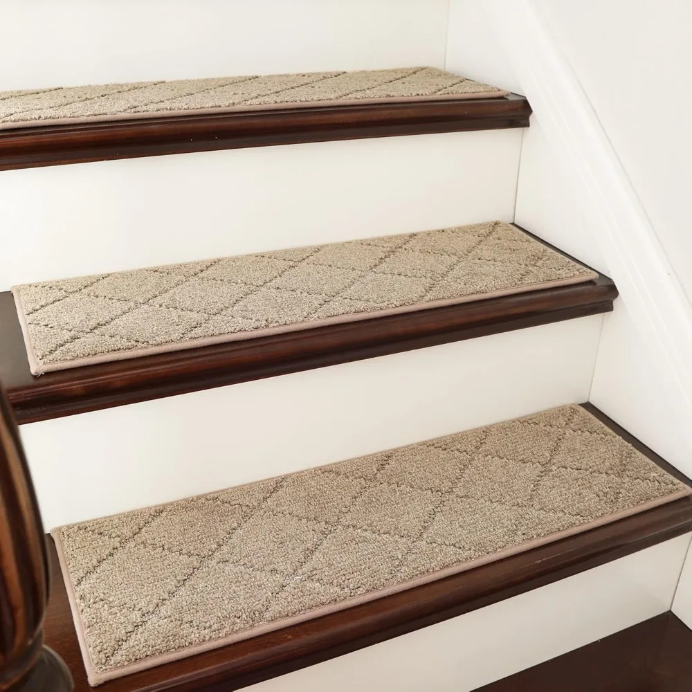 Pisos de escaleras con borde, alfombrillas antideslizantes para alfombras, peldaños de escaleras para interiores de 28 pulgadas x 9 pulgadas, alfombras para escaleras con borde