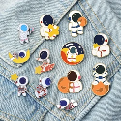 Creative Cartoon Astronaut Enamel Brooches Fashion Cute Space Moon Star Galaxy Bag Badge Lapel Pins Design Jewelry Gift for Kids