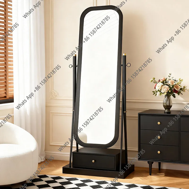 Italian solid wood full-length mirror minimalist modern changing mirror bedroom simple large mirror floor light luxury
