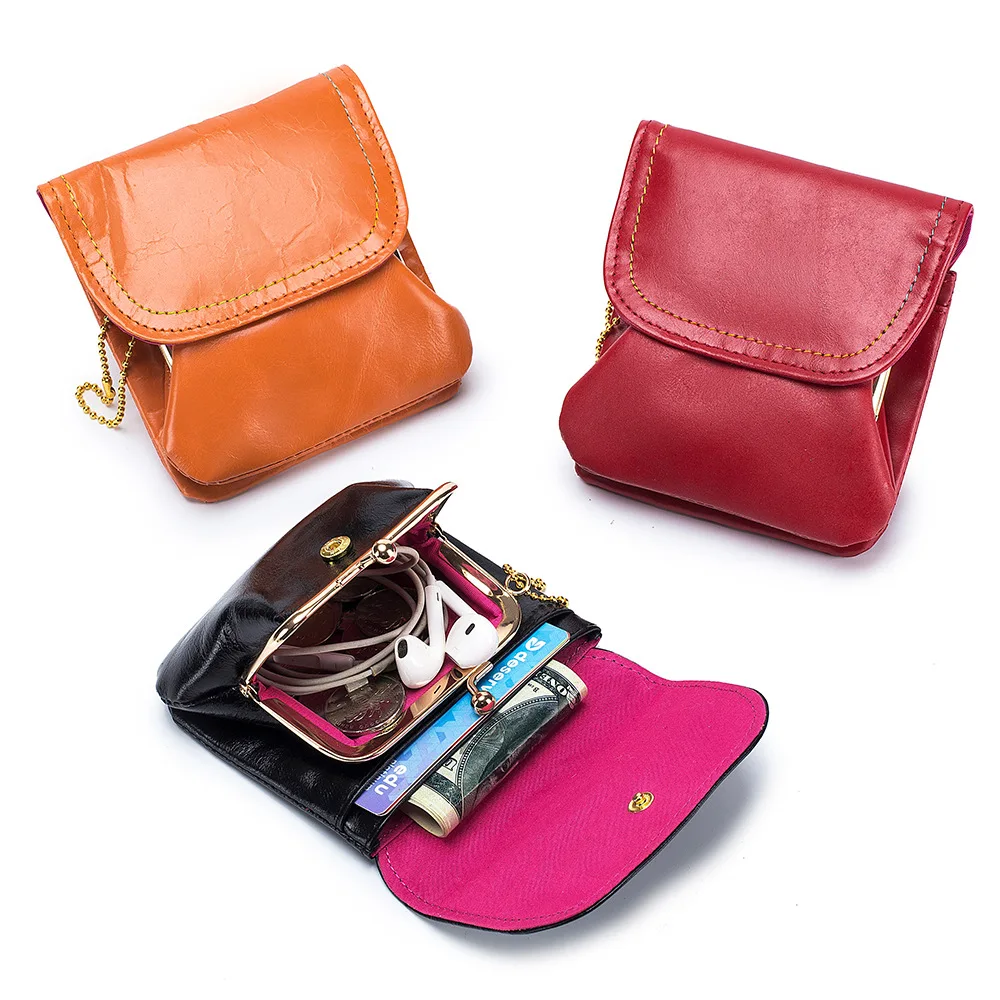 

A2012 Creative Retro Mini Earphone Bag Oil Waxed Top Layer Cow Leather Data Line Pack Cowhide Coin Pouches Small Items Holder