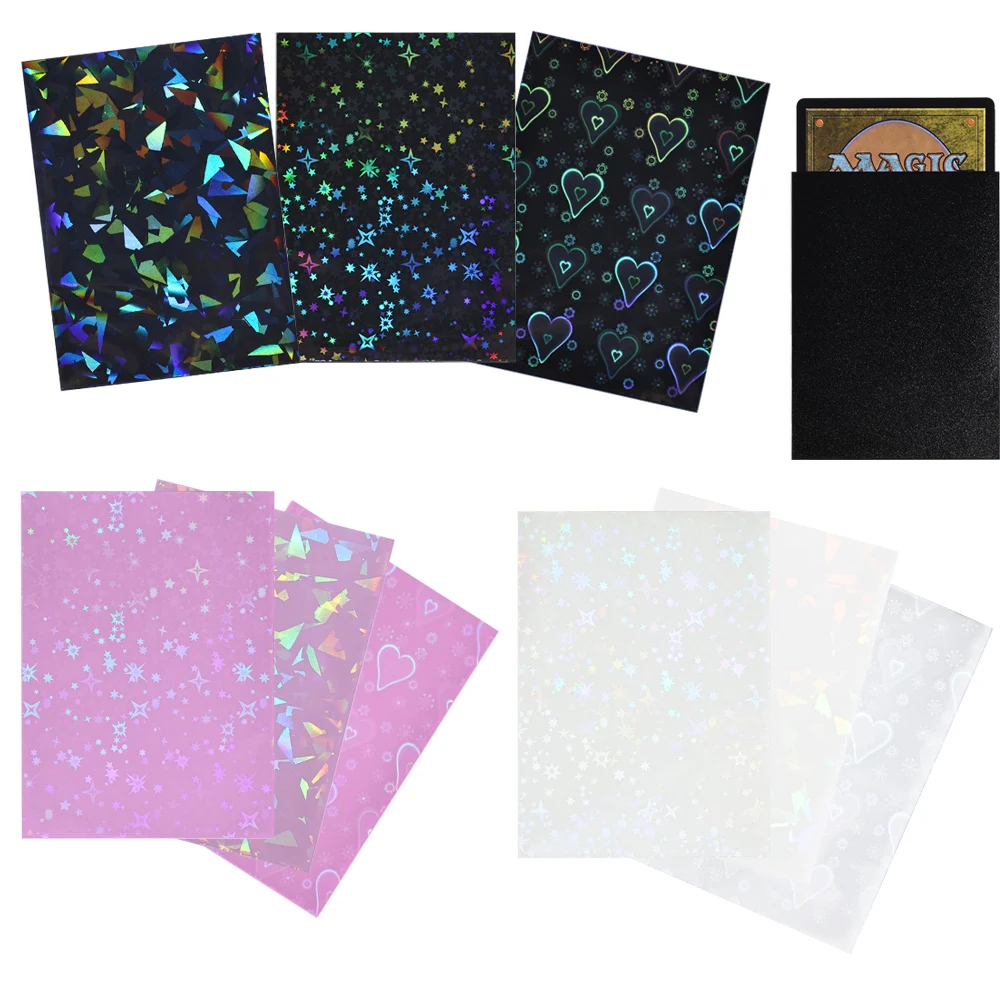 60 Stück 66x91mm holografische (herzförmige/sternförmige/Glasbruchmuster) Kartenhüllen, perfekte Standardgröße für PKM/TCG
