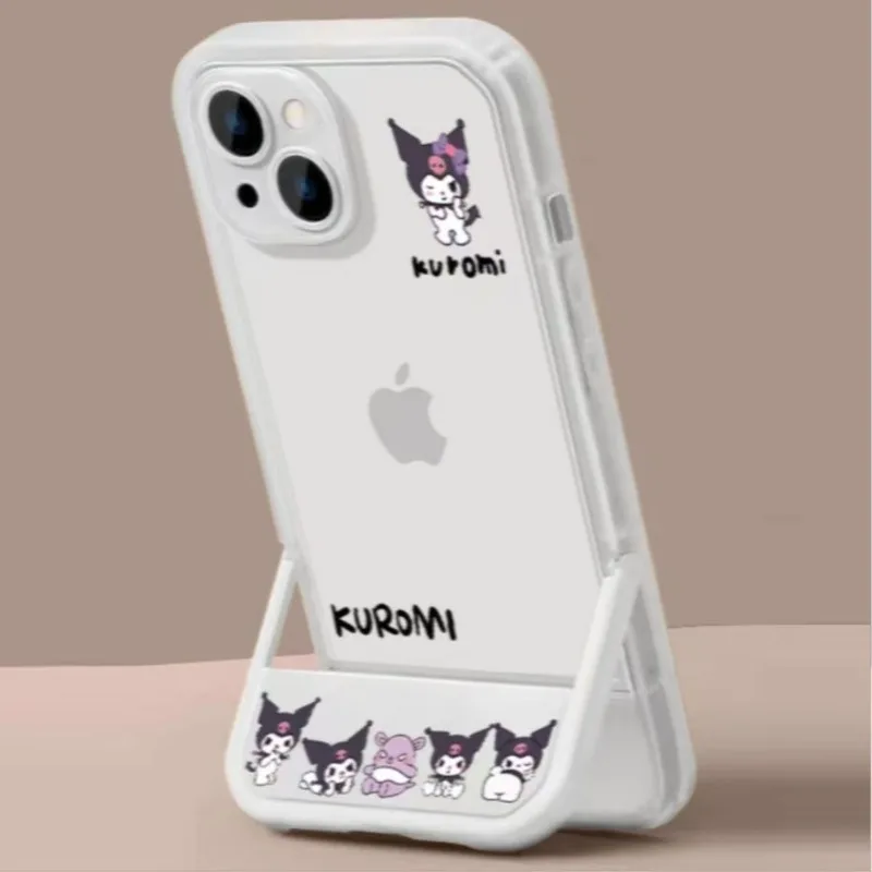 

New Cartoon Hello Kitty Kurome Stand Phone Case for IPhone 13 11 16 15 12 14 Pro Max Plus Transparent Protective Case Girls Gift
