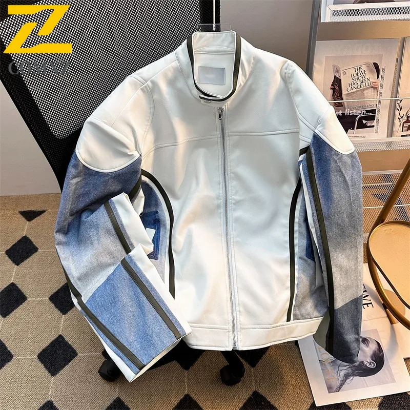 

Men Waterproof Leather Jackets Retro American Lapel Durable Travel Stylish Camping Windbreaker Jacket Walking High-Quality Coat