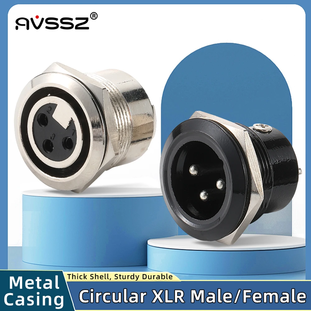 Moduł gniazda XLR 3-pinowego, metalowy, okrągły, męski i żeński, do montażu panelowego, kabel audio, wtyk mikrofonowy, rozmiar montażowy 22mm.