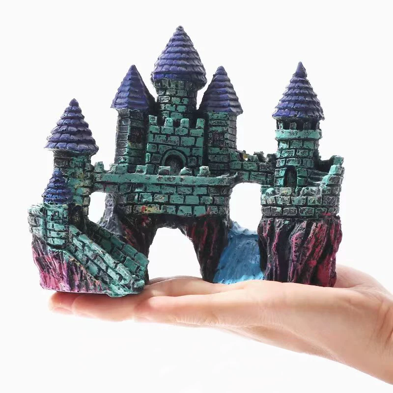 Resin Artificial Fish Tank Ancient Castle Decoration Aquarium Rock Cave Building Decoration Aquatic Landscaping Ornament Decor