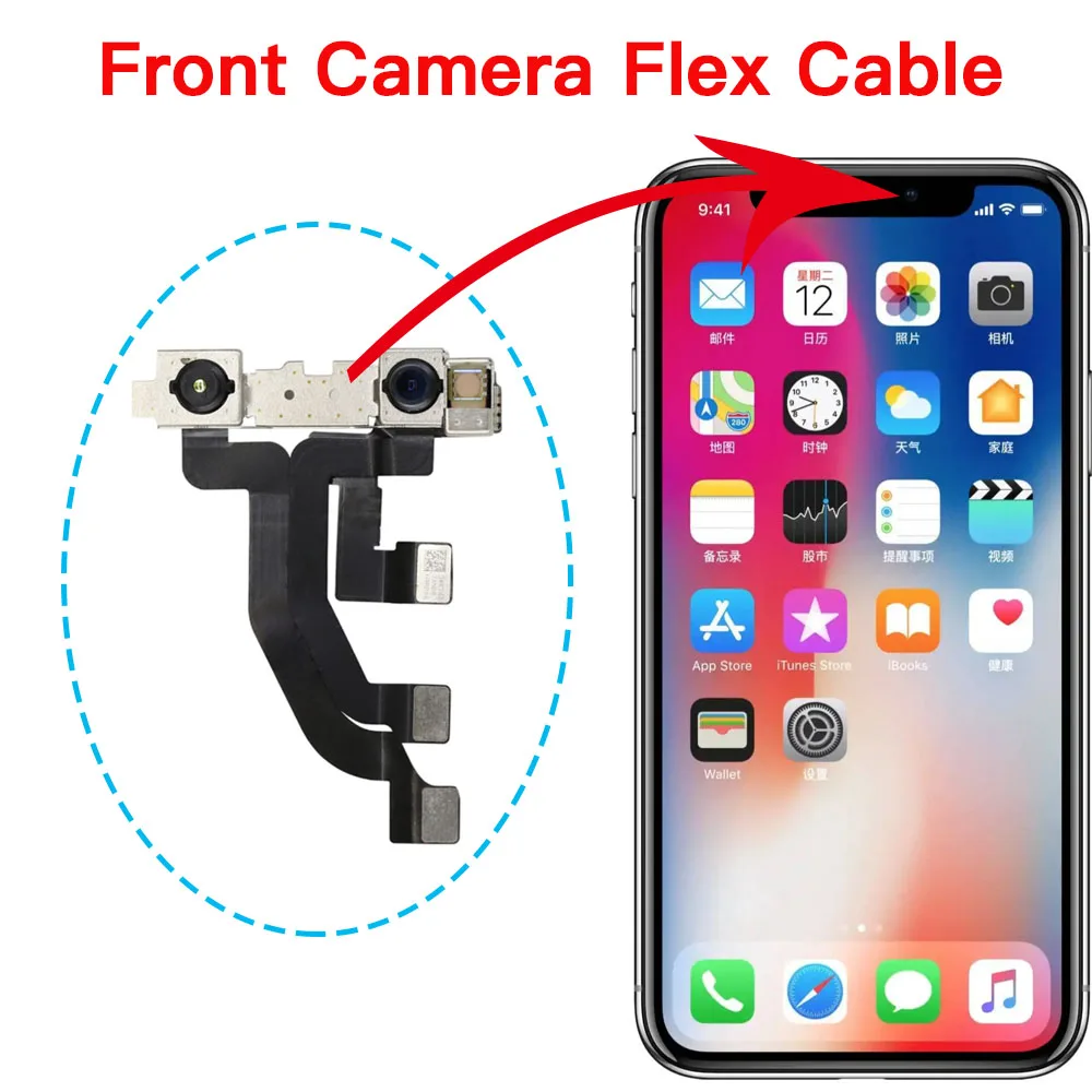 Caméra avant de haut-parleur d\'oreille avec capteur, câble flexible, remplacement pour iPhone X, Poly XS, 11 Pro Max