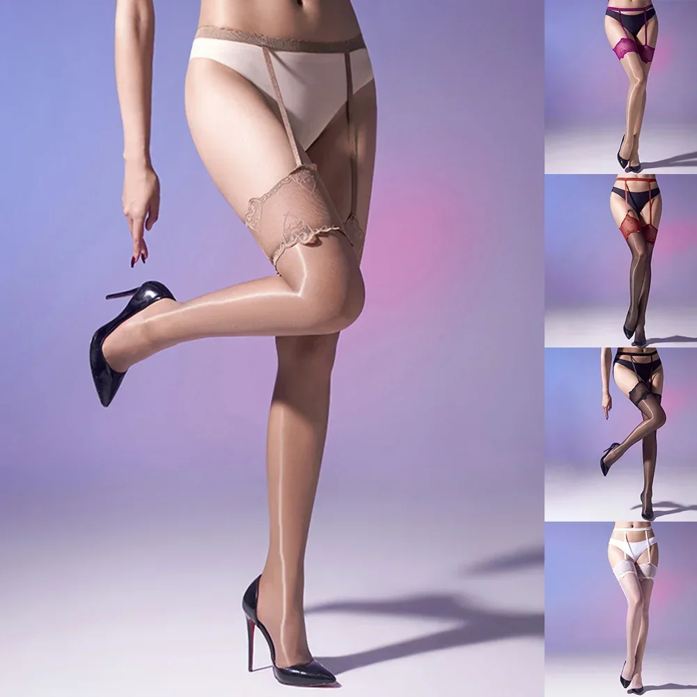 

Daily Use Lingerie Party Womens Lingerie Long Tube Stockings High Waist Sexy Lingerie Stockings Black Shiny Lace